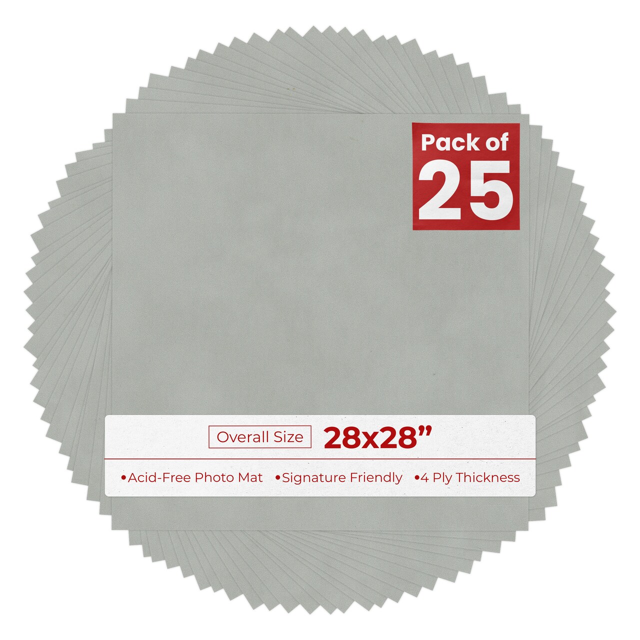 Light Grey Suede 28x28 Uncut Mat Board - Blank Sheets, No Opening